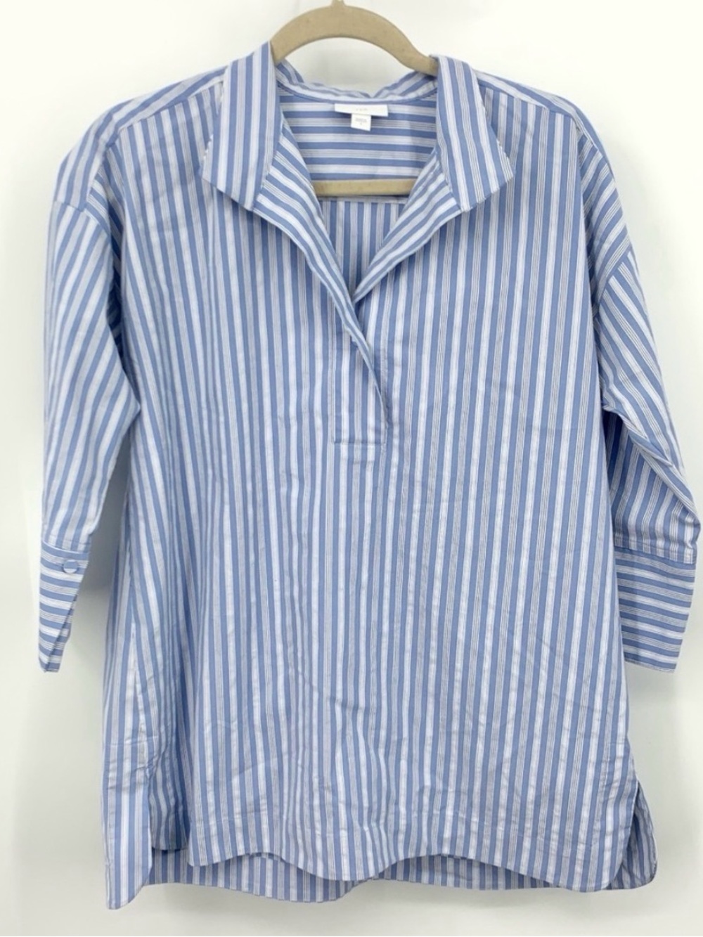 J. Jill Blue & White Striped Cotton Popover Shirt.  Size S